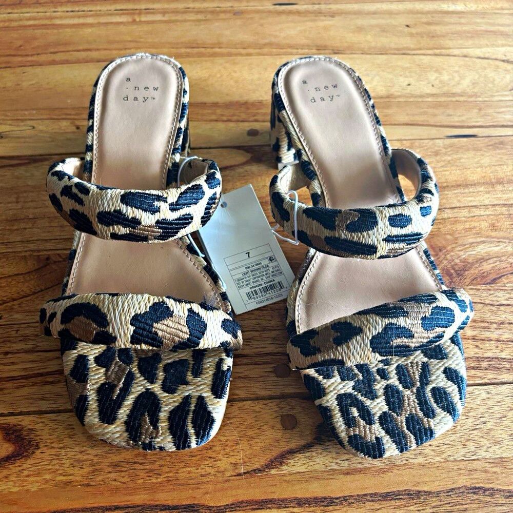 A New Day Women’s Animal Print Embroidered Strappy Slip-On Sandals US 7